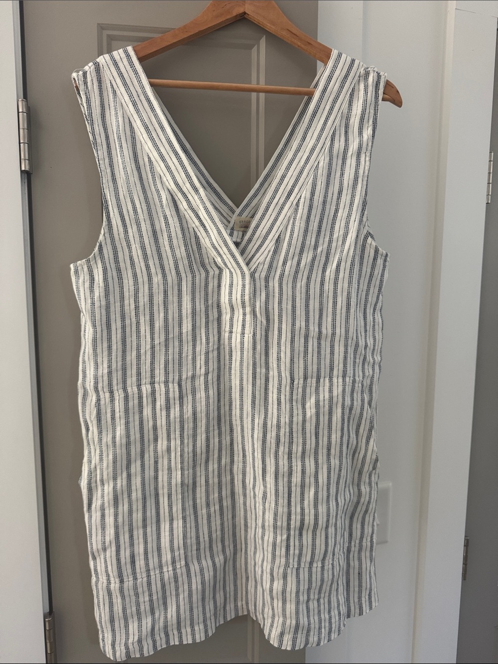 Faherty White and Blue Striped Sleeveless V-Neck Tunic